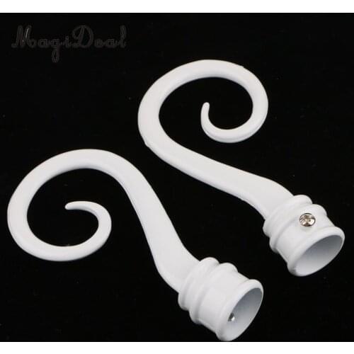 Pair Decorative Curtain Pole Recess Brackets Rod Finial Window Treatment Hardware White