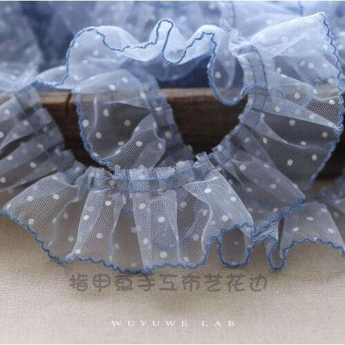 2m Pleated Lace Fabric Wide 6cm Dot Lace Trim Applique Collar Ribbon Sewing Guipure Crafts Mesh Laces for Dress Dentelle