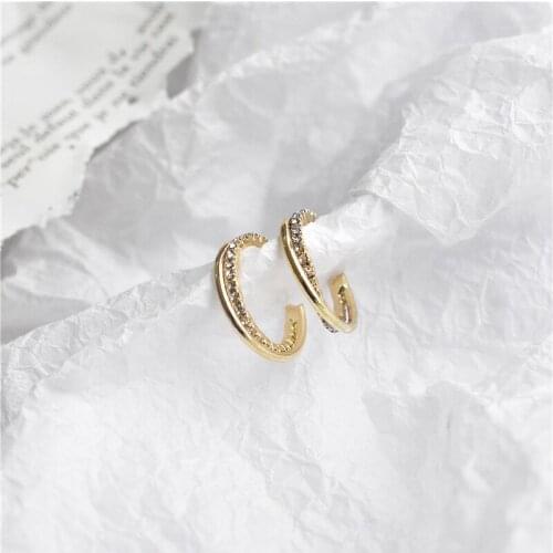 Popular Gold Intersecting Two Copper Rings Rhinestone Earrings Fashion Jewelry Stud Earrings for women