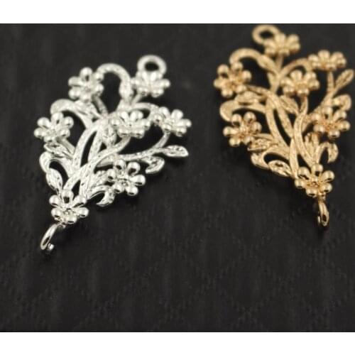 Retro Flower Leaf Branch Pendant Charms Connectors High Quality Silver Gold Color DIY Stuffs Jewelry Accessories
