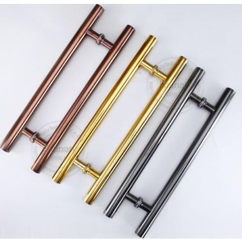 Polished stainless steel glass office door pull and push handles, hotel swing door bathroom door gold/silver/black handle