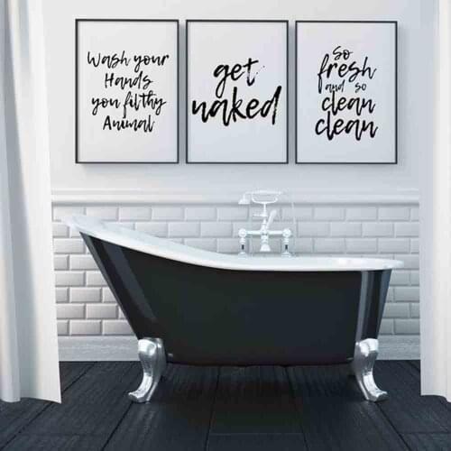 Nordic Black White Wash Your Hand Get Naked Wall Art Canvas Poster Minimalist Print Quote Painting Picture for Living Room Decor