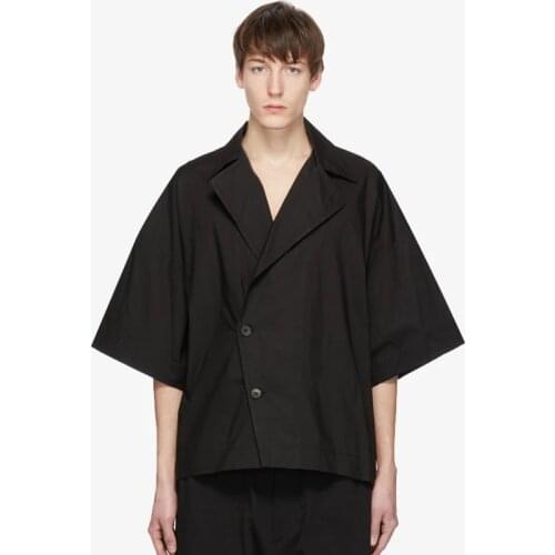 Loose profile big drop-shoulder sleeve black shirt OVERSIZE buttoned wind collar short jacket