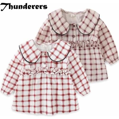 Thunderers Spring Autumn Kids Princess Dress For Girls Plaid Printed Girl Party Dress Cotton Children Dress Casual Girl Clothes