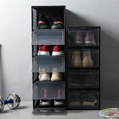Thickened Plastic Shoe Box Storage Shoe Boxes Thickened Dustproof Shoes Combination Transparent Foldable Shoes Cabinet Boxes