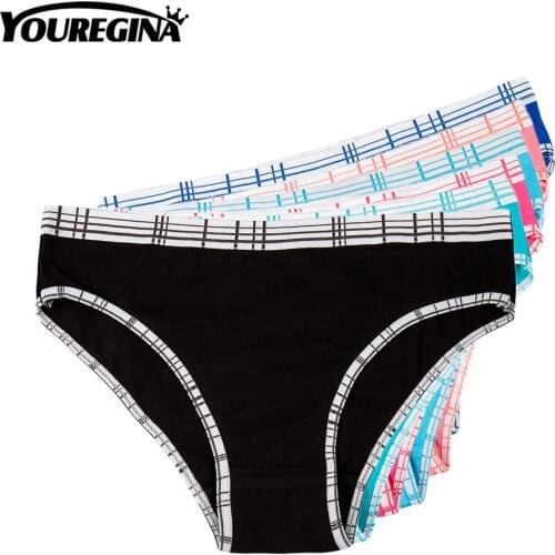 YOUREGINA Women Underwear Cotton Plaid Female Sexy Panties Briefs Intimates Lingerie Solid Print Simple 6pcs/lot M L XL Blue
