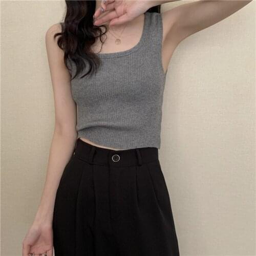 Women Tank Tops Sexy Slim Casual Sleeveless Knitted Crop Tops Solid Sling Camisole Tops