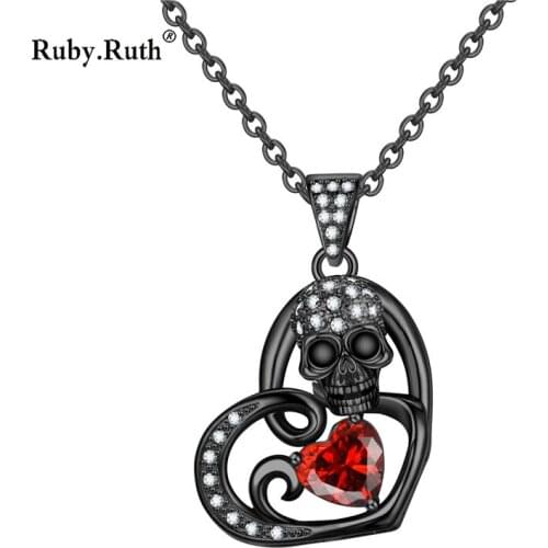 Fashion Punk Heart Skull Women Pendant Zircon Crystal Necklaces Wedding Gift Jewelry Dropshipping
