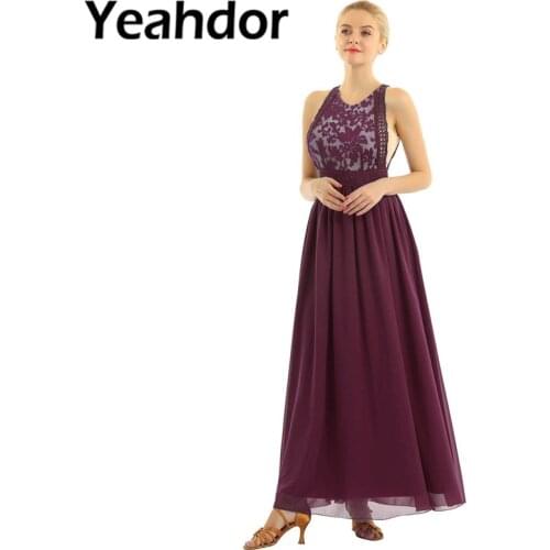 Women Ladies Sleeveless Floral Lace Chiffon Elegant Bridesmaid Dresses for Wedding Birthday Party Prom Gown Pageant Vestidos