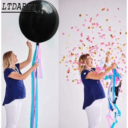 1pcs 36inch black balloon his or her sex reveal balloon blue pink confetti boy or girl baby shower latex balloon party