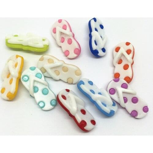 100PCS Mix Colors Cute Slippers Shoes Shaped Plastic Cartoon Buttons With Shank Sewing Accessories 21x10mm