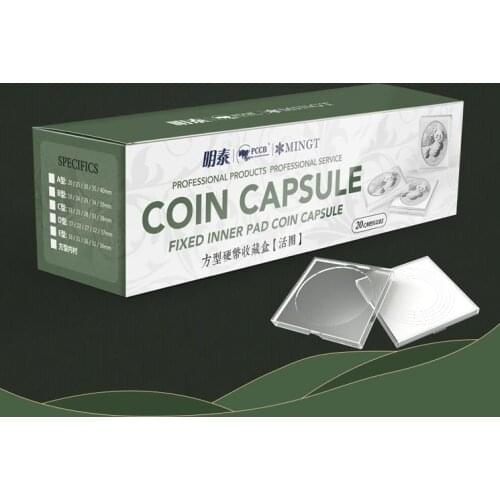 20Pcs/Set Coin Square Storage Box Display Variety Diameter Plastic Box Coin Holder Capsules Container Coin Transparent 50Set SN