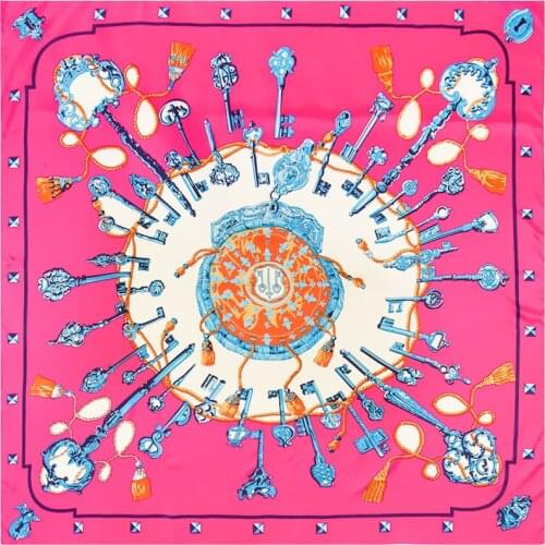 2021 Nordic retro key ladies square scarf big shawl Hijab Neck Scarves Shawl Wraps Design Print Neckerchief Lady Foulard Bandana