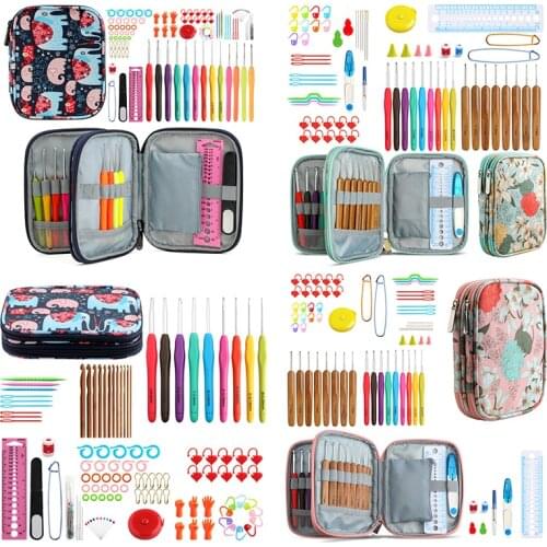 7 Styles Soft Handle Knitting Needles Kit Knitting Craft Case Crochet Agulha set Weaving Tools Sewing Tool Crochet Hooks Set Bag