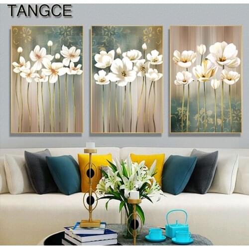 Abstract Canvas Painting Retro White Flower Poster Print Modern Wall Art Pictures for Living Room Bedroom Nordic Home Decorative