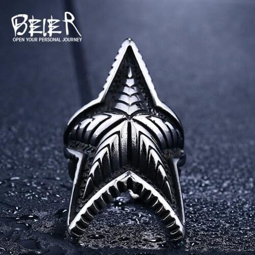 Beier new store 316L Stainless Steel ring high quality Cool Punk Gothic Start 3D Design Factory Price fashion jewelry LLBR8-413R