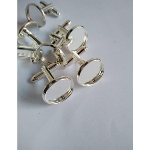 Free shipping Cufflink Blanks Cameo Settings Cufflinks Trays Silver Plated Cufflinks backs for 16mm round Cabochons CFS004