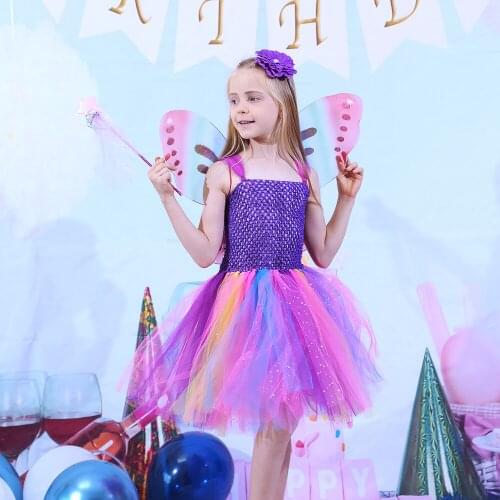 Glitter Butterfly Fairy Princess Tutu Dress Christmas Halloween Costume Kids Party Dresses Baby Birthday Outfit Dance Ball Gown