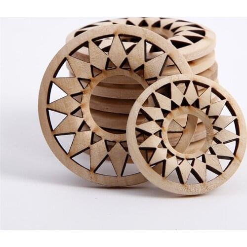 35 50mm Natural Wooden Beads Round Sunflower Hollow Wood Chips Earrings Laser Cutting Handmade Beads DIY Jewelry Making 4Pcs