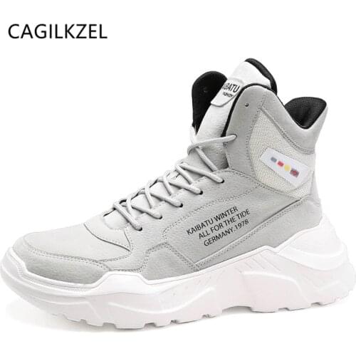 CAGILKZEL Fashion Autumn Winter Boots Men Shoes Ankle Suede Leather Rock Thick Sole Hip Top Male Casual Sneakers Boots Footwear