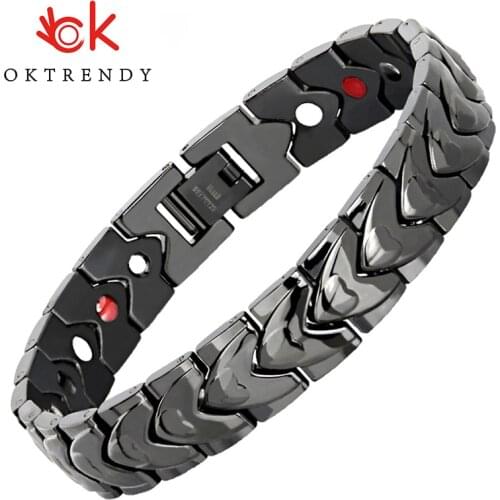 Oktrendy Black Stainless Steel Bracelet Magnetic for arthritis pain therapy Health Energy Charm Bracelets for Men Women