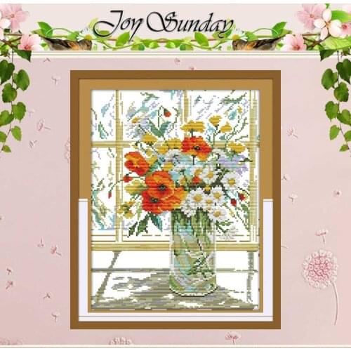 Flower Vase on Windowsill Patterns Counted 11CT Printed 14CT Cross Stitch Chinese Cross Stitch Kits Hot Embroidery Needlework