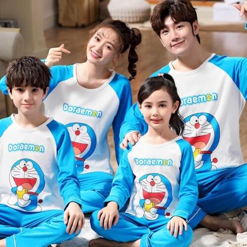 New Autumn Cute Cartoon Parent-Child Pajamas For Boys Girls Children Pure Cotton Long Sleeve Home Wear Kids Clothes Casual