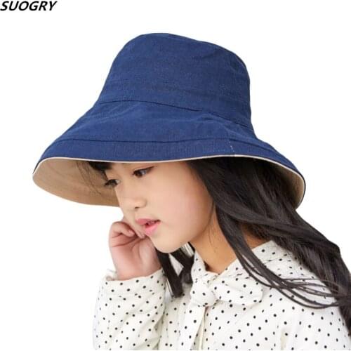 Children Spring Summer Hats For Girls Cartoon Double Side Bucket Hat Kids Fishing Hat Cotton Wide Brim Outdoor Beach Hat