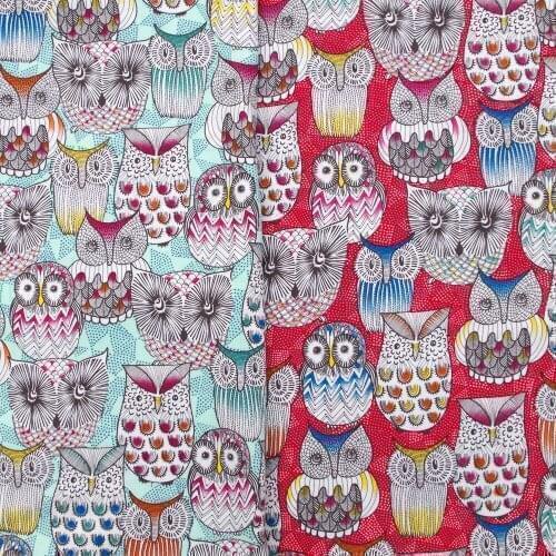 1 yard Fluff Cotton Fabirc, Owls and dot, for clothing, bedding, curtain， handmaking (width=140cm)