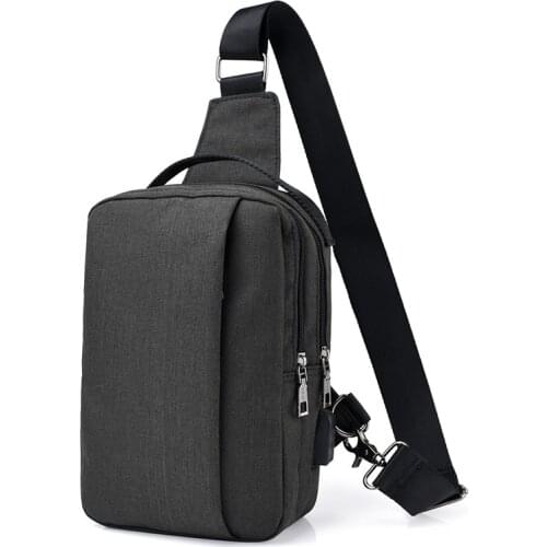Canvas Mens Chest Bags Fashion Travel External USB Charge Travel Sling Bags