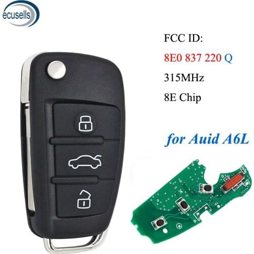 FCC ID: 8E0 837 220Q 3 Buttons Flip Remote Key Control Fob 315MHz With 8E Chip for Audi A6L
