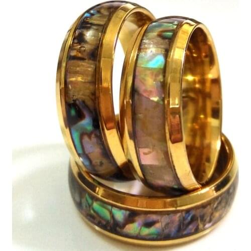 36pcs Luxury Gold Colorful Natural Shell Inlay Ring Unique 316L Stainless Steel Rings Vintage Wedding Jewelry Seaside Party Gift