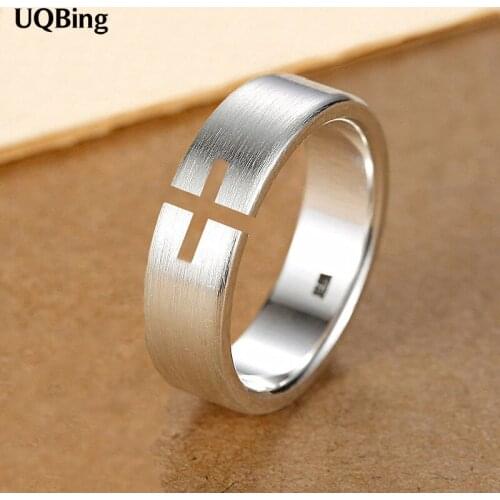 Punk New Design Cross Shape Round Sterling Silver 925 Brushed Finger Rings Wholesale