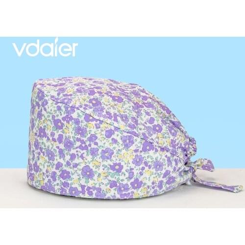 Fashion Flowers Unisex Cotton Adjustable Pet Work Hats Dust Nursing Cap Elastic Beauty Hat Beauty Salon Baotou Pet Scrubs hat