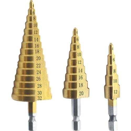3pcs set Sheet metal tools Drill 4-12/20/32mm Hex Titanium Step Cone Drill Bit Hole Cutter workshop tools car body repair tool