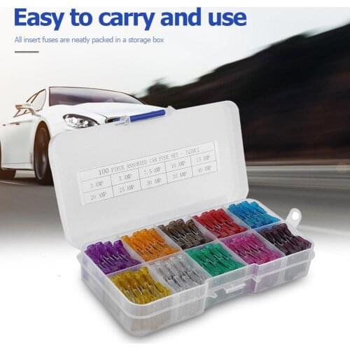 100pcs Standard Blade Fuses Kit Assortment Kirsite Color Coding for Easy Recognition with Fuse Holders Clips Test Pencil