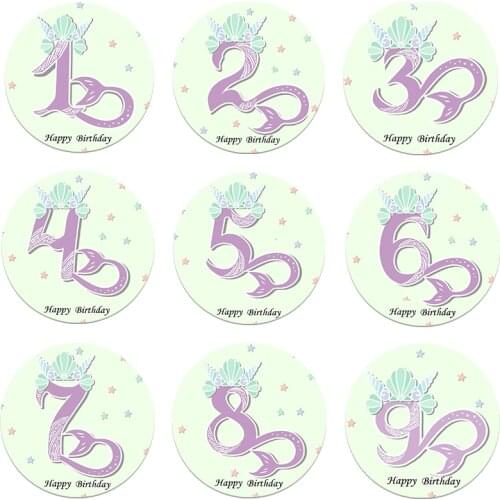 Mermaid Party Adhesive Seal Sticker For Baking Gift Box Bag Decorations Number Paper Stickers Under the Sea Birthday Supplies