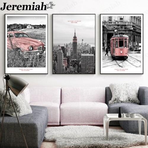 Nordic City Street Canvas Poster Retro New York Tram Bus Painting Wall Art Modern Home Decoration Frameless