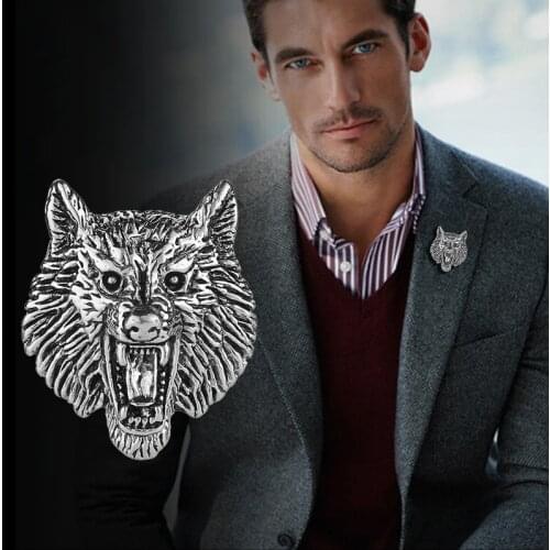 New Vintage Wolf Head Metal Brooch Pin Suit Coat Badge Animal Lapel Pins Fashion Brooches for Men Clothing Jewelry Accessories