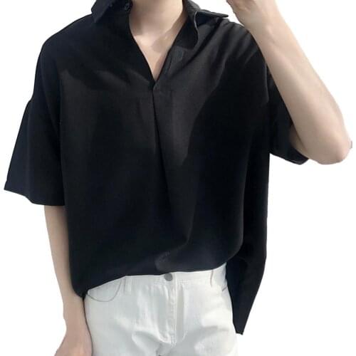 Shirt Lapel Youth Pop Short Sleeve Casual Loose Lapel Boy Top for Summer