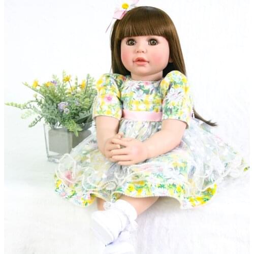 60cm Silicone Vinyl Reborn Baby Doll Lifelike Newborn Girls Babies Toddler 24inch longhair princess play house doll birthday toy