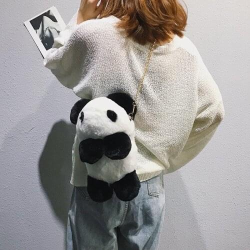 Kwaii Girl Bag Cute Fluffy Little Panda Pompoms Chain Bag Women Cartoon Sling Bag Fluffy Shoulder Japan Teenage Plush Backpack