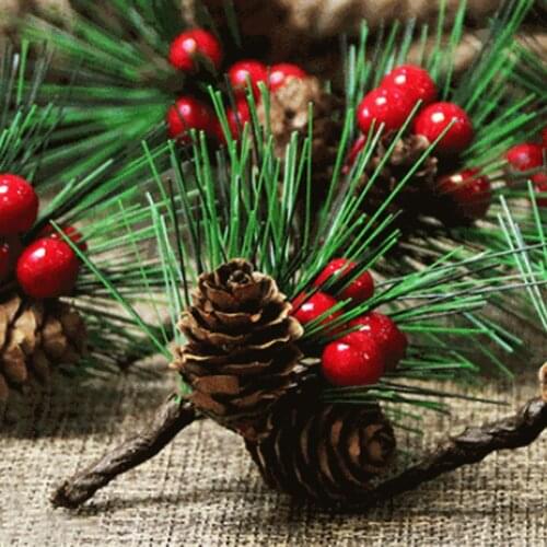 10Pcs Artificial Red Berry Pine Cone Branch Christmas Tree Decoration Simulation Flower for Greeting Card Garland Wedding Decor