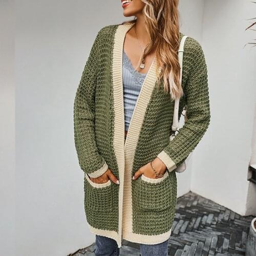 Vintage Stitching Knitted Cardigan Womens 2020 Winter plus Thick Sweater Color Matching Cardigan Coat Womens long cardigan