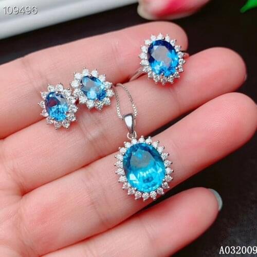KJJEAXCMY fine jewelry 925 sterling silver inlaid natural blue topaz earrings ring pendant lovely girl suit support test