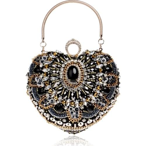 Heart Women Bag Finger Ring Diamonds Purse Clutch Chain Shoulder Emroidery Messenger Bag Beaded Rhinestones Weeding Bag YM1127