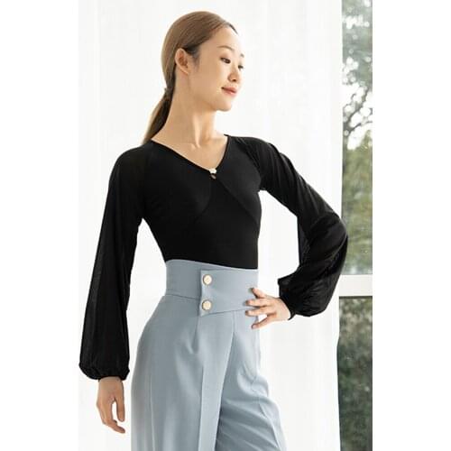 Latin Dance Tops Women New V Neck Black Shirts Ballroom Dance Performance Clothing Ladies Latin Costumes Practice Tops BL6288