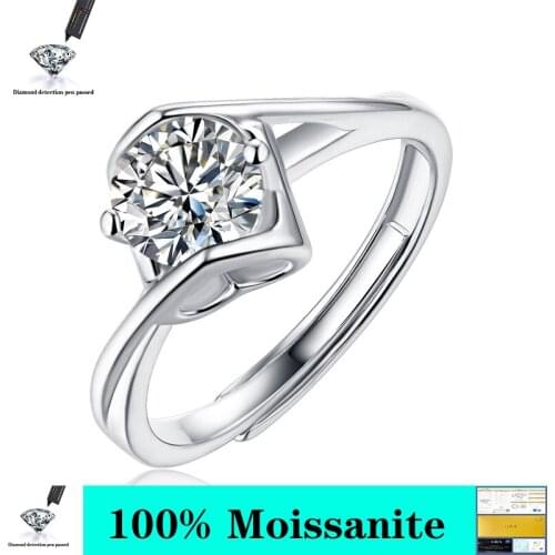 Genuine 925 Sterling Silver 0.5ct1ct 2ct 3ct VVS1 D Color Moissanite Bridal Wedding Party Woman Moissanite Ring Adjustable Ring