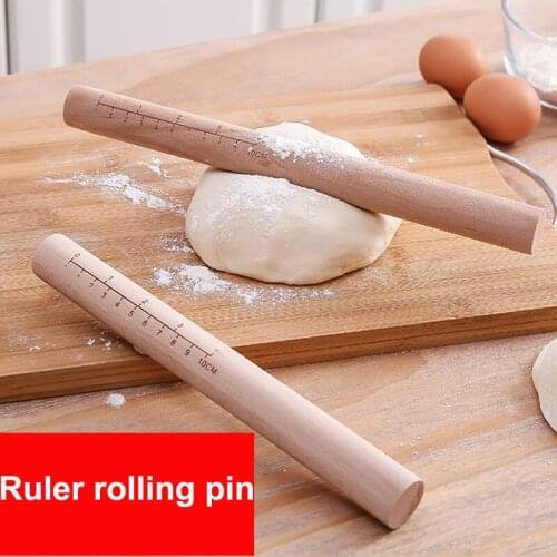 1PC Solid wood rolling pin cookie cake roller with scale household dumpling wrapper stick small baked dumpling Baking utensils