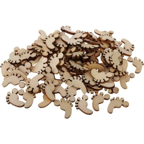 100pcs Unfinished Wood Footprint Cutout Chips Pieces for DIY Arts Crafts Project